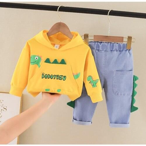 2021 New Baby Boy Suit Spring And Autumn Suit Long Sleeve Casual Hooded Horned Dinosaur Suit Two Piece 1-4Year