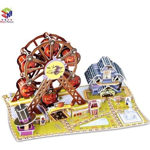 3d Three-dimensional Paper Puzzle Halloween Ferris Wheel Model Childrens Educational Diy Puzzle Toy Birthday Gift P265