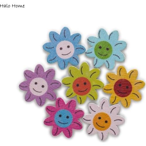 50pcs Sun Flower Cartoon Wooden Chips Scrapbooking Embellishments Festival Wedding Home Party Handmade Decor Accessories 18mm