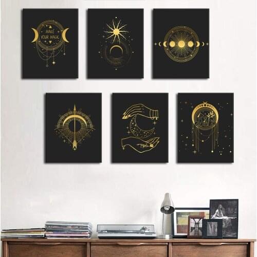 5D DIY Diamond Painting Occult Gold and Black Witch Third Eye Planets Diamond Embroidery Cross Stitch Kit Mosaic Home Decoration
