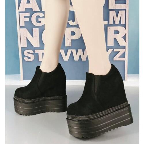 13cm Hight Platform Boots Autumn Women Ankle Boots Black Height Increasing High Heels Punk Style Wedges Platform Boots