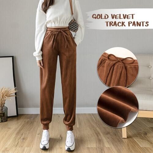 Casual Streetwear Harem Pants Women Autumn Winter Loose Elastic Waist Trousers Harajuku Gold Velvet Thick Warm Pants