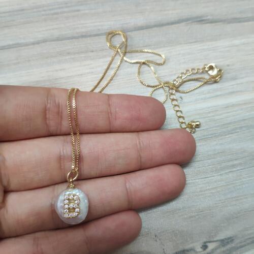 Tiny white CZ initial 26 alphabet letter name charm freshwater pearl pendant dainty chain choker necklace birthday wedding gift