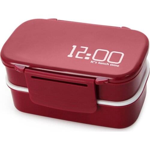 Large Capacity 1400Ml Double Layer Plastic Lunch Box Microwave Oven Bento Box Food Container Lunchbox BPA Free Red