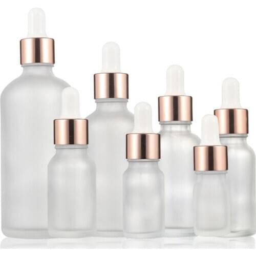 10pcs/lot 5ml 10ml 15ml 20ml 30ml 50ml 100ml Frosted Glass Dropper Bottle For Essential Oil With Rose Gold Ring Dropper Cap