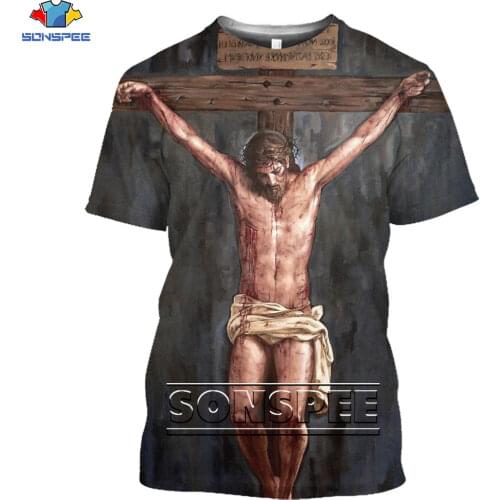 SONSPEE 3D God Jesus Printed T-shirt Christian Catholic Son Cross Crucifixion Tee Casual Short Sleeve Oversized Mens Womens To