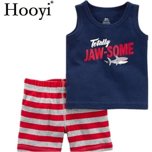Totally JAW-SOME Summer Baby Clothing Suit Boy Beach Clothes 2-Pieces Sets Sleeveless Singlet Shark Stripe Short Pants Vest 0-2Y