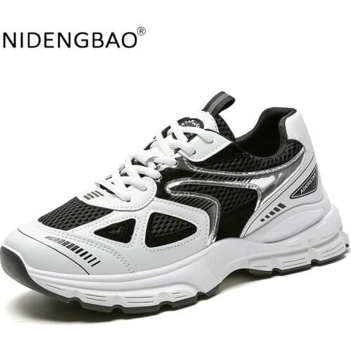 Men Sneakers Fashion Mesh Breathable Comfortable Lace Up Outdoor Gym Male Walking Mountaineering Running Sports Chunky Shoes