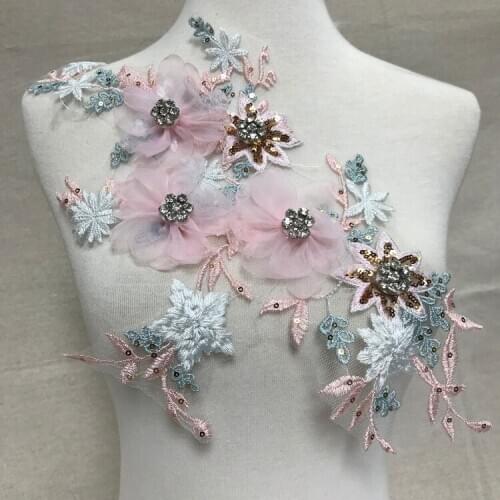 GLace 41.5 cm*21.3 cm NEW beaded sequins 3D Embroidery Lace Appliques stickers clothing dress decoration accessories