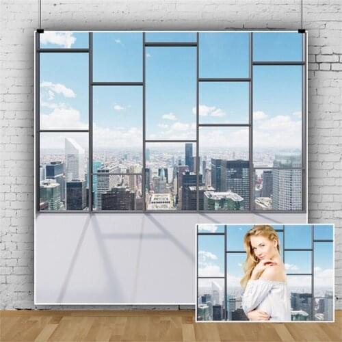 Laeacco City View Room French Window Sunshine Floor Interior Scenic Photo Background Photographic Backdrop For Photo Studio