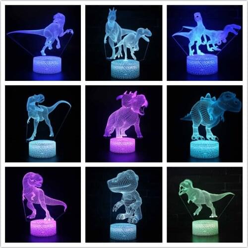 Cute Dinosaur 3D Illusion Night light Luminous Base 7 Color Change Kids Touch Table Lamp for Home Bedroom Decor Mood Lamps