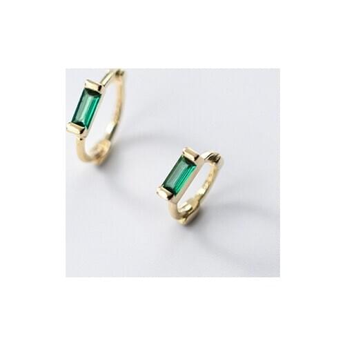 Trendy hoop earrings for women 925 silver jewelry Green Square crystal Ear clip earlobe pierce fine jewelry female ear accessory