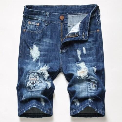 Mens Jeans Ripped Shorts Summer New Fashion Casual Vintage Blue Straight Slim Fit Denim Shorts Male Brand Clothes Plus Size 42
