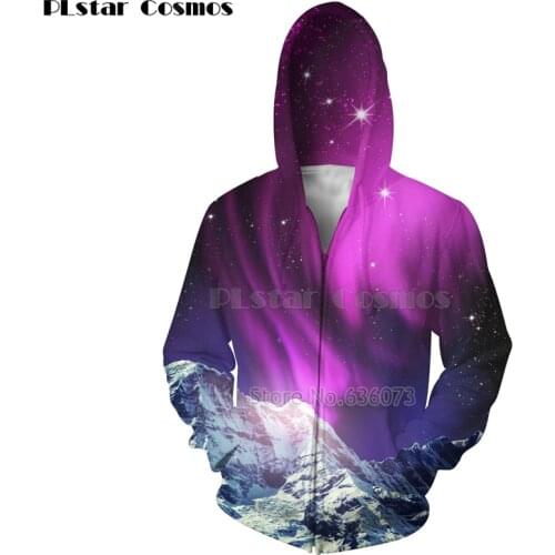 PLstar Cosmos 2018 New Fashion mens 3D hoodies Galaxy Nebula Snow Mountain Printed Zipper Hoodie Mens Womens Sweatshirt