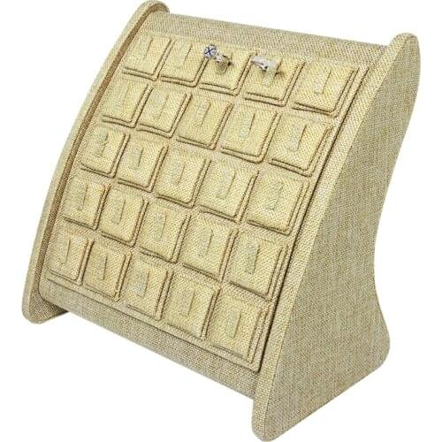 New Sample 30 Grids Beige Linen Jewelry Display Ring Stand Holder Showcase Organizer For Window