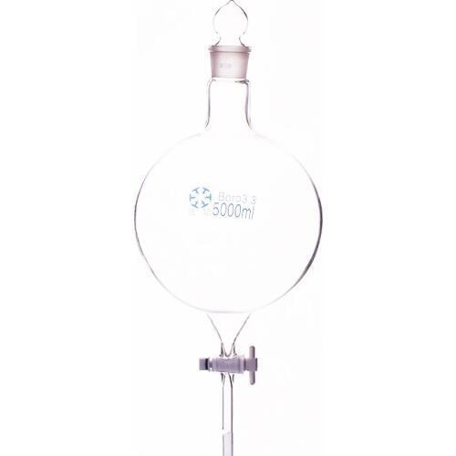 Separatory funnel globe shape,with ground-in glass stopper and stopcock 5000ml 40/38,Single-mouth flask with PTFE switch valve