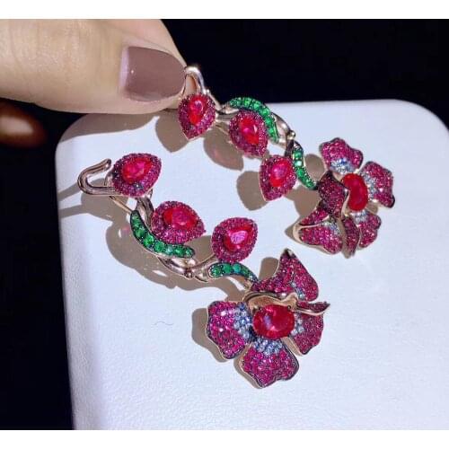 925 sterling silver with cubic zircon flower drop earring fine women jewelry for wedding party free shipping