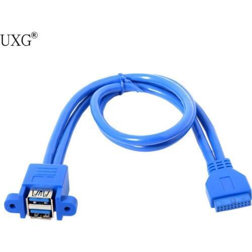 Stackable USB 3.0 Female Panel Type to Motherboard 20Pin Header Cable Dual Ports 50cm