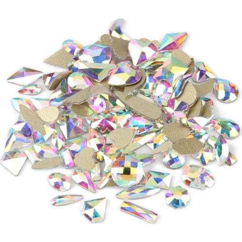 CrystalAB Nail art Rhinestone 100Pcs Mix Shape Flat back Crystal Stones for DIY Nails art Decoration