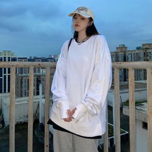 Womens Round Neck Hoodie Sweatshirts Spring New Oversized Loose Long Sleeve Korean Female Casual Black Pullovers Ropa De Mujer