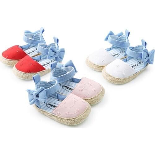 Spring Summer Toddlerborn Baby Girls Cotton Bow Soft Crib Shoes Size 0-18 Months