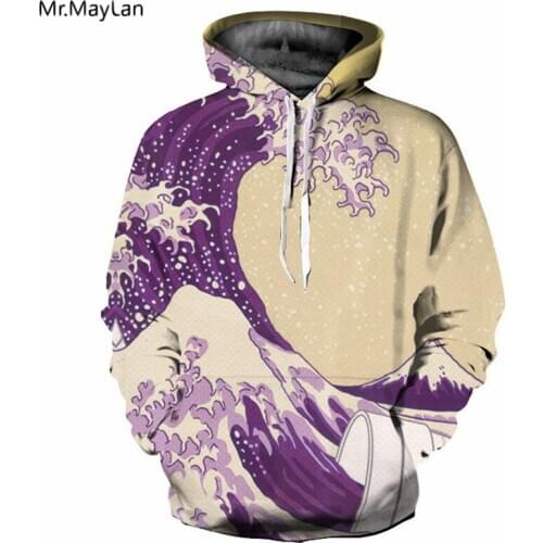 Sea Waves Print 3D Men Women Vintage Hoodies Pullover Hooded Sweatshirts Tracksuits with Big Pocket Coat Tops Jacket Harajuku