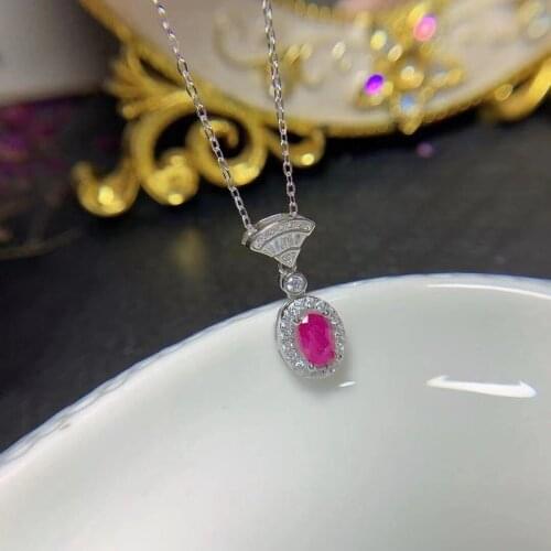 Fine Jewelry 925 Pure Silver Inlaid Natural Ruby Girl Luxury Elegant Pig Plain Chinese Style Gem Pendant Necklace Support Detect