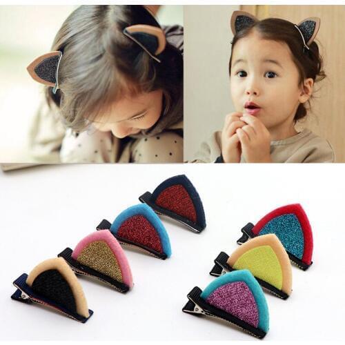 10PCS/Lot Clips Lovely Cat Ears Hairpin Headwear Children Hair Ornaments Hair Accessories Christmas Gift Cloth Alloy