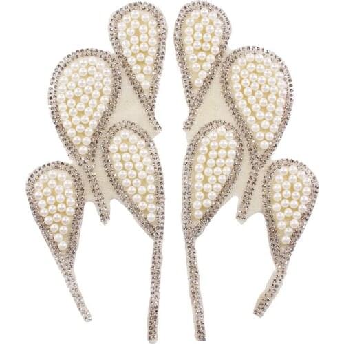 Mirror Pair Leaves Hot fix Crystal Patches Beads Rhinestones Applique Iron on Patches Clothes Decorated Sewing Accessories T2309
