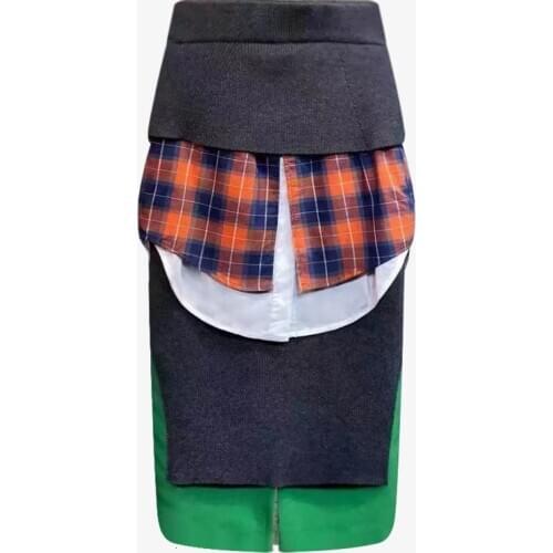 [] High Elastic Waist Ruffles Black Plaid Split Temperament Half-body Skirt Women Fashion Tide New Spring Autumn 2020 1N040