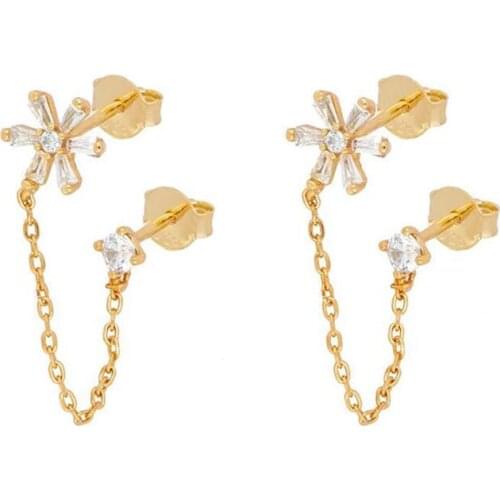 925 Sterling Silver Ear Needle Ladies Chain Pendant Flower Stud Earrings Bohemian Style High-quality Jewelry Birthday Gift