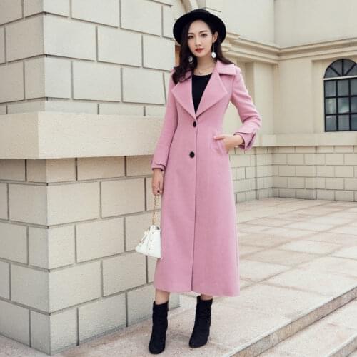 2021 Autumn Winter New Woolen Coat Women Korean Pink Cashmere Wool Trench Coat Female Fashion Long Loose Ladies Overcoat