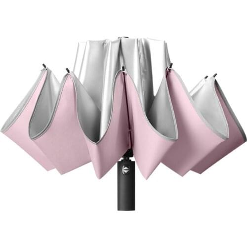 10k Umbrella Female Rainproof Windproof Reflective Umbrella Rain Women Anti-UV Umbrellas Pink Three Folding Automatic Umbrellas