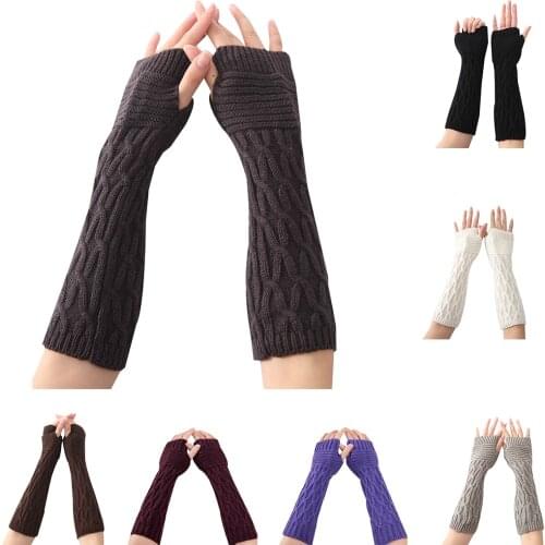 1 Pair Fold Pattern Women Girls Knit Arm Warmer Gloves Winter Autumn Stripe Arm Wrist Sleeve Mittens