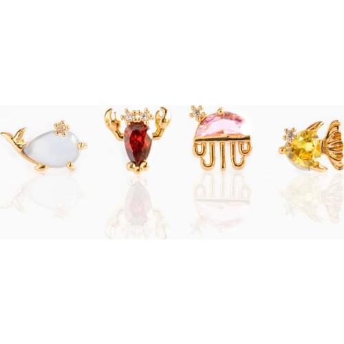 100% 925 Sterling Silver Gold Plated Vermeil Jewelry Delicate Dainty Multi Piercing Small Cute Deep Blue Sea Stud Set CZ Earring