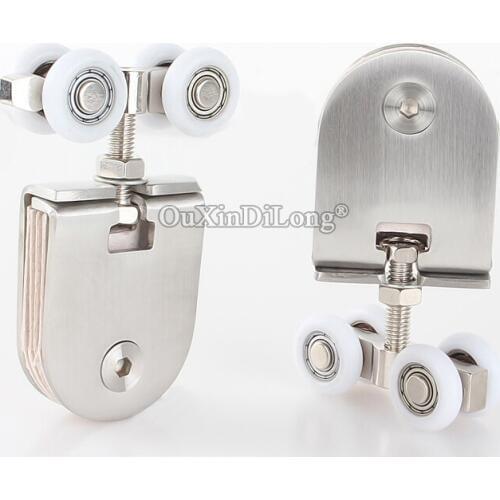 2PCS Stainless Steel Frameless Bathroom Shower Sliding Door Rollers Glass Hanging Wheels Hangers Pulleys 4 Mute Bearing Wheels