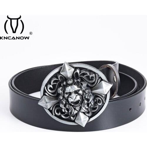 2021 Men Fashion Designer Genuine Leather Luxury Metal Alloy Buckle Lion Belt Cowskin Sash Wide Belt High Quality Ceinture Homme
