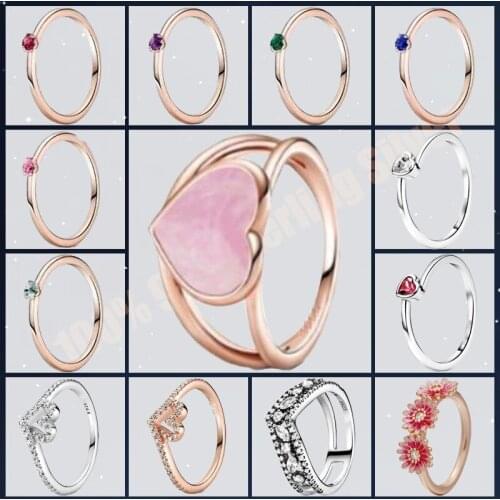 2021 Valentines Day 925 Sterling Silver Rose Gold Heart-shaped Rings Red Pink Zircon The Most Popular Jewelry Gift For Women