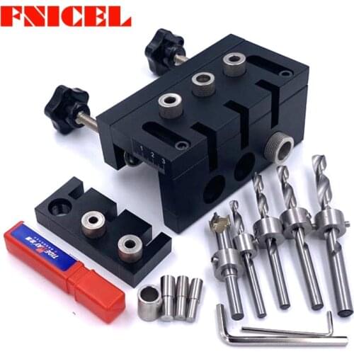 3 In 1 Dowelling Jig Woodworking Joinery Punch Locator Self Centering Metric Dowel wooden pin Drilling Tools Pocket Hole Jig
