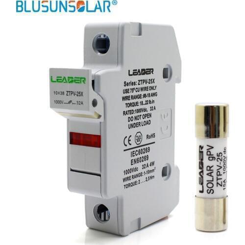 5 Sets PV Solar Fuse 1000V DC Fusible 10x38 gPV, with LED Fuse Holder for Solar System Protection ZTPV-25X