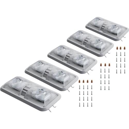 5 RV LED 12V Ceiling Camper Fixture Double Dome Light W/Switch For Marine Auto