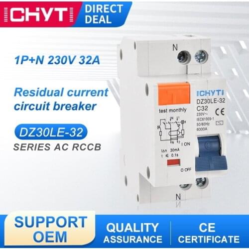Residual Current Circuit Breaker DZ30LE 230V 1P+N With Over Current And Short Circuit Leakage Protection Device RCD RCBO RCCB