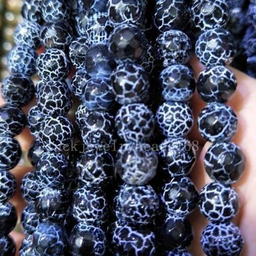 Free shipping Women Fashion Jewelry 6mm Black Faceted Dragon Veins Carnelian Round Women Men Spacers Art Loose Beads 15" FG7936