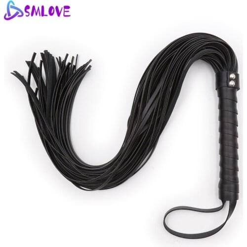 SMLOVE Bdsm Bondage Whip Flirting Accessories Femdom Black Leather Whip Flogger Fetish Sex Toy For Couple Adult Cosplay Game