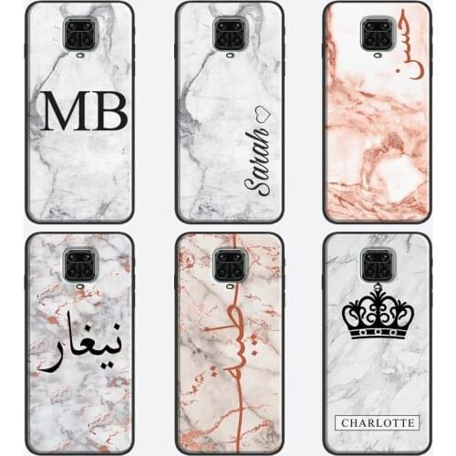 ROSE GOLD MARBLE CUSTOM NAME IN ARABIC Cover For Xiaomi Redmi Note 10 Pro Note 9 Pro Note 8 Pro K40 8T 9S 9A 9C 9T 9 Phone Case