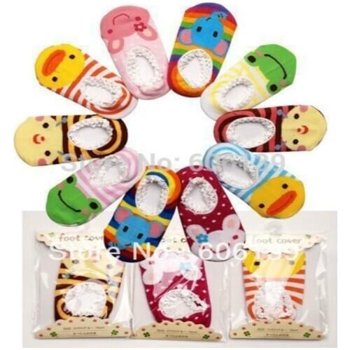 100% cotton cartoon children socks rubber slip-resistant floor socks laciness baby socks 10 pair/lot 8CM