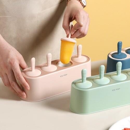 Home Ice Cream Mold Popsicle Diy Tool Silicone 4-hole Popsicle Box Children Dessert Ice Cream Maker Kitchen Tools Diy Ice Cream