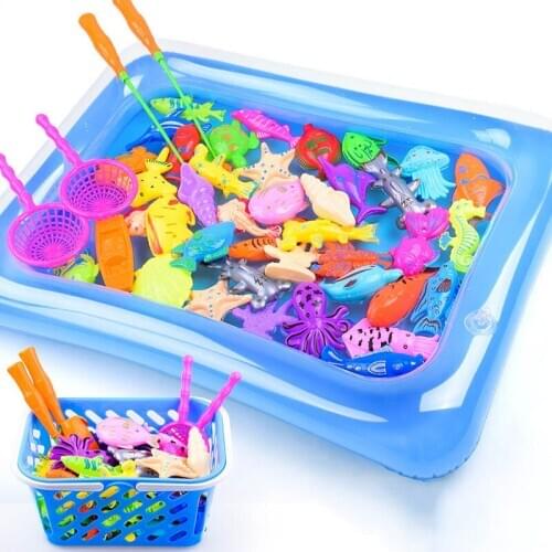 28pcs/Set Magnetic Fishing Parent-child Childrens interactive Toys Game Kids 2 Rod 2 net 24 3D Fish Baby Bath Toys outdoor toy