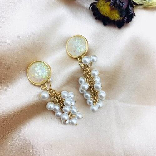 JOUVAL New Korean Japan Long Tassel Drop Earrings For Women Fashion Geometry Simulated Pearl Dangle Brinco Elegant Party Jewelry