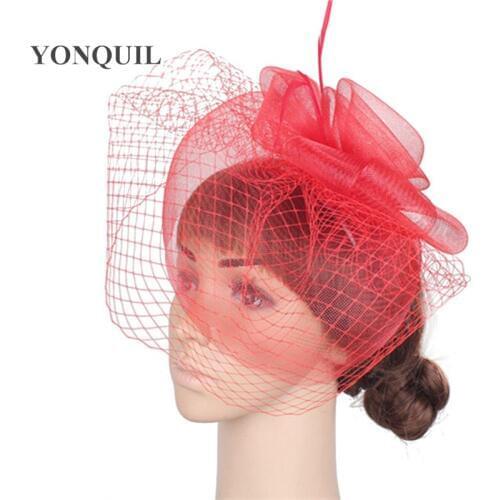 Red Navy Crinoline Fascinator Headwear Female Bridal Gorgeous Occasion Hair Accessoires Wedding Hats Bride Mesh Headwear TMYQ045